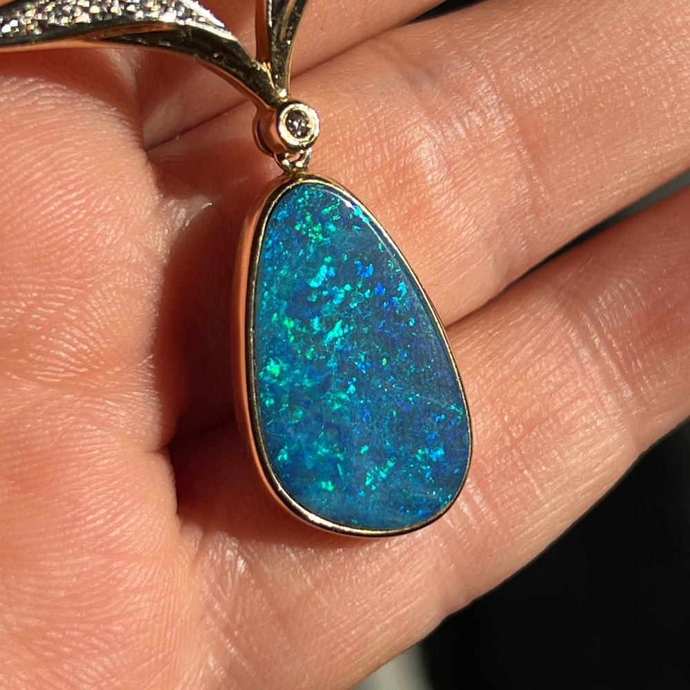 18k gold necklace with Australian Opal set in 14k gold! - Picture 7 of 14